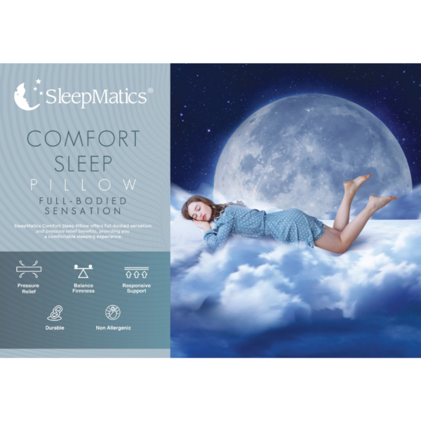 SLEEPMATICS COMFORT SLEEP PILLOW C/W Woven Bag &#038; Insert Card